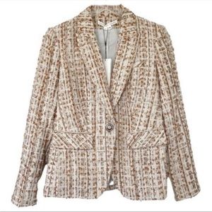Veronica Beard Cutaway Dickey Jacket Blazer Ivory Cream Tweed One Button
